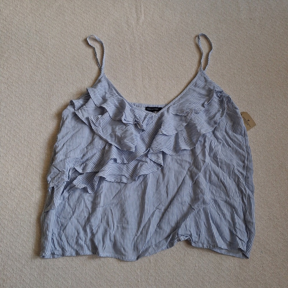 aeo striped ruffle cami tank top y2k pin striped coquette large american eagle